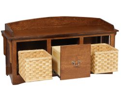 Mission Slat Bench W/ Baskets & Drawers