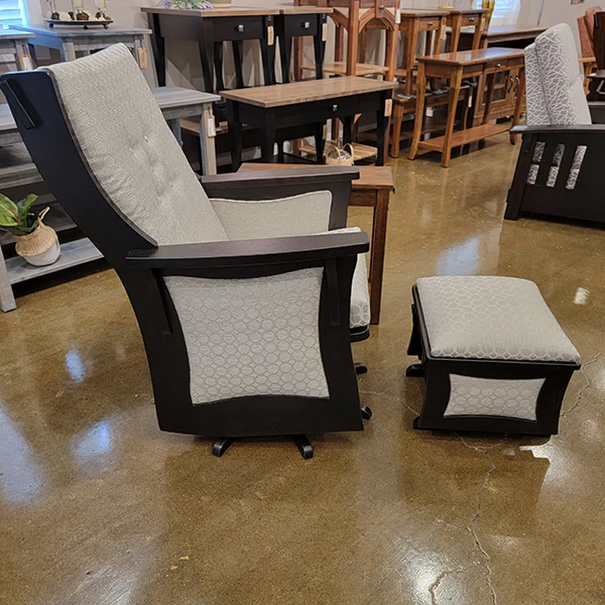 Featured image for “Sebana Inlay Swivel Glider & Ottoman”