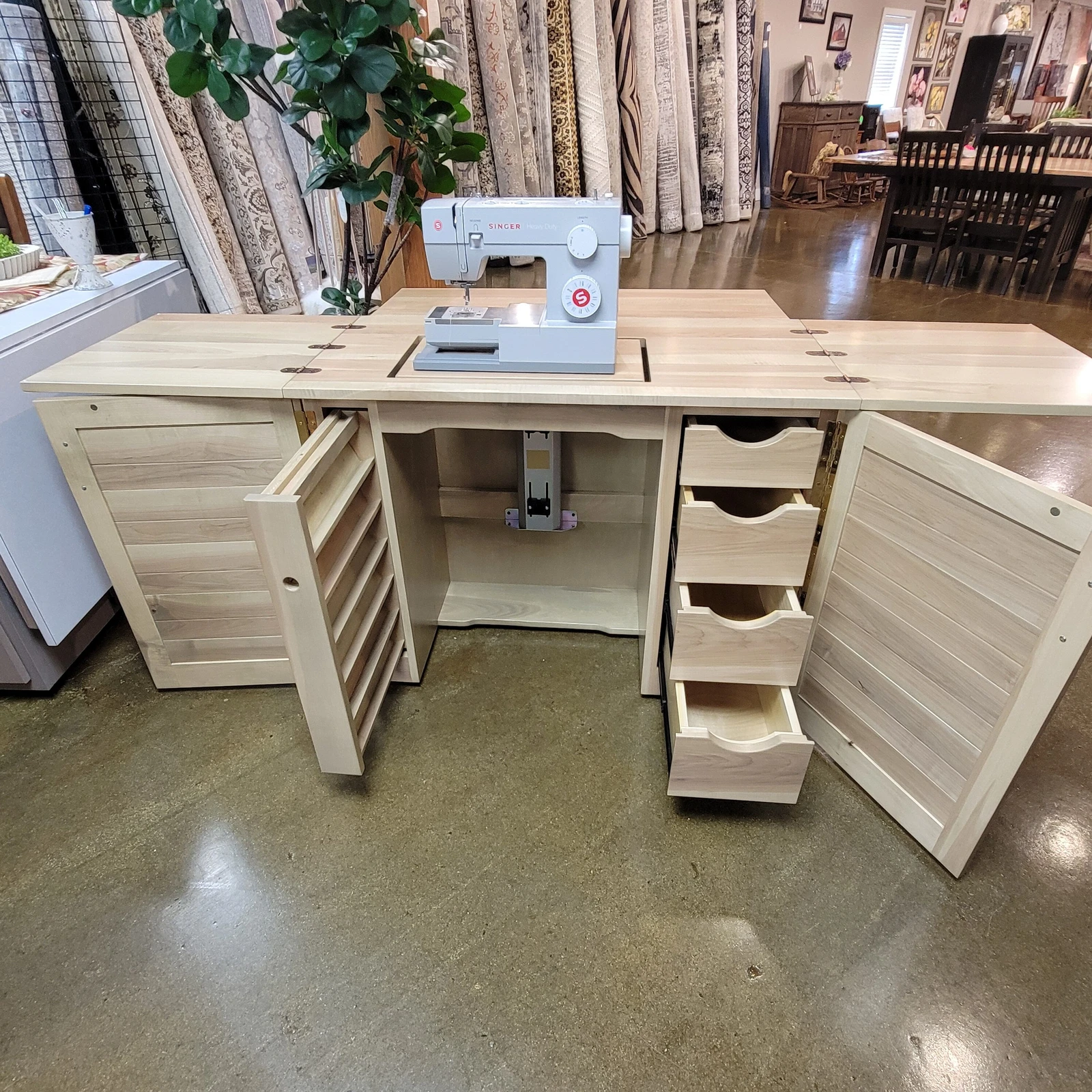 Sewing Cabinet in Brown Maple with Wicker Stain